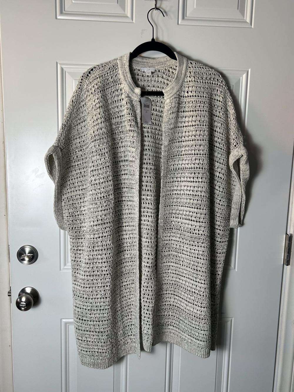 NWT J. Jill Open-Front Crochet Cardigan Ivory 3X Mock Collar Dolman Short Sleeve